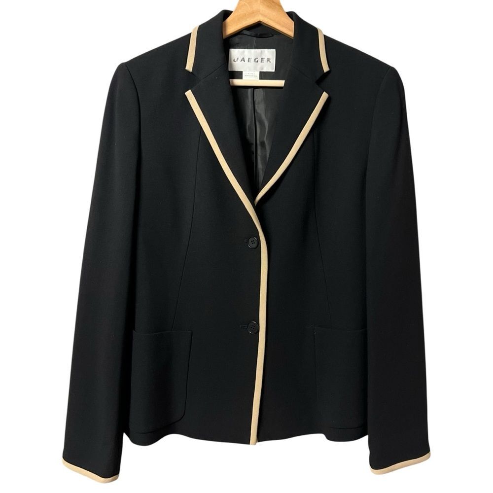 VTG Jaeger Womens Wool Blazer Sz 6 Black Business Professional Corpcore Office
